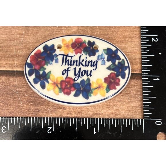 Longaberger Ceramic Basket Tie-On Accessory Floral Design 33464 THINKING OF YOU - Picture 5 of 6